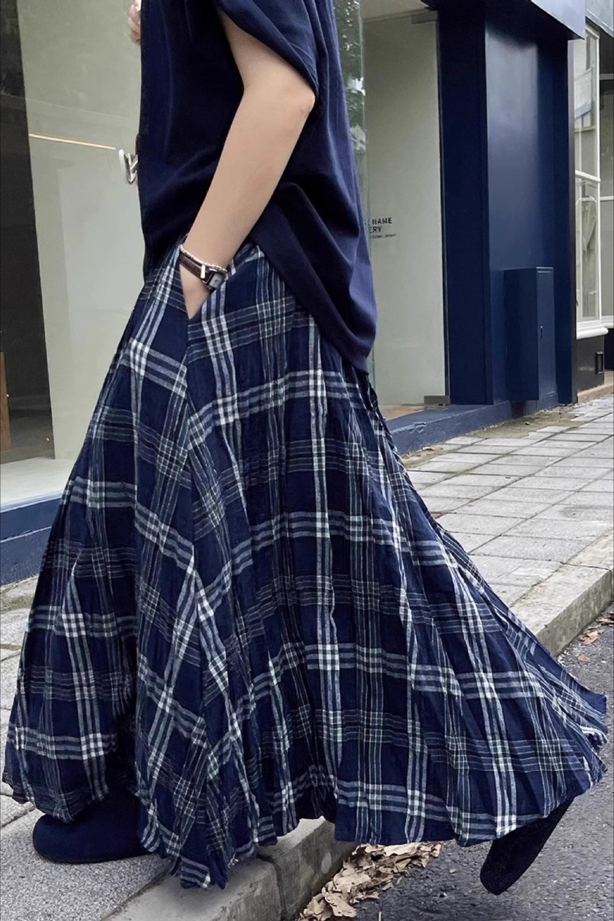 High-waist Plaid Flared Skirt