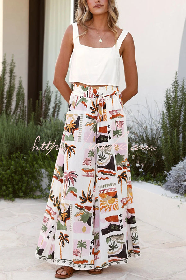 Holiday Style Holiday Print Short-sleeved Shirt and Elastic Waist Loose Pocket Wide-leg Pants Set