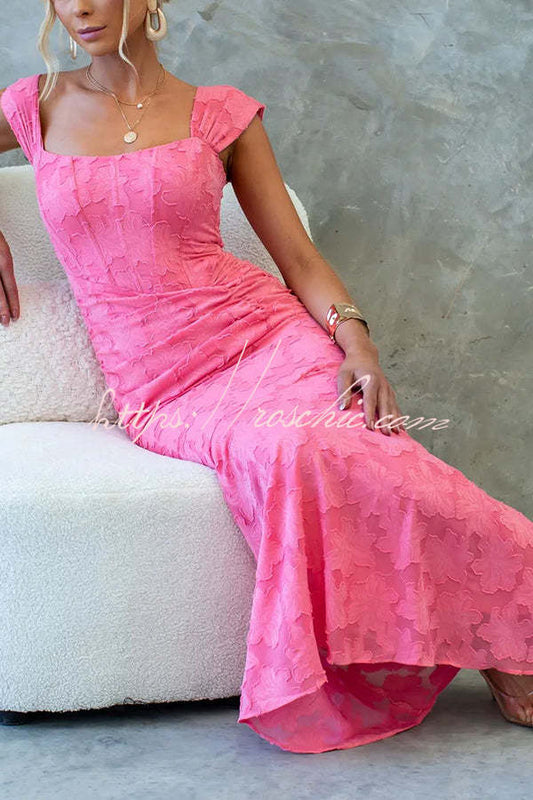Unreal Beauty Textured Material Ruched Fishtail Maxi Dress