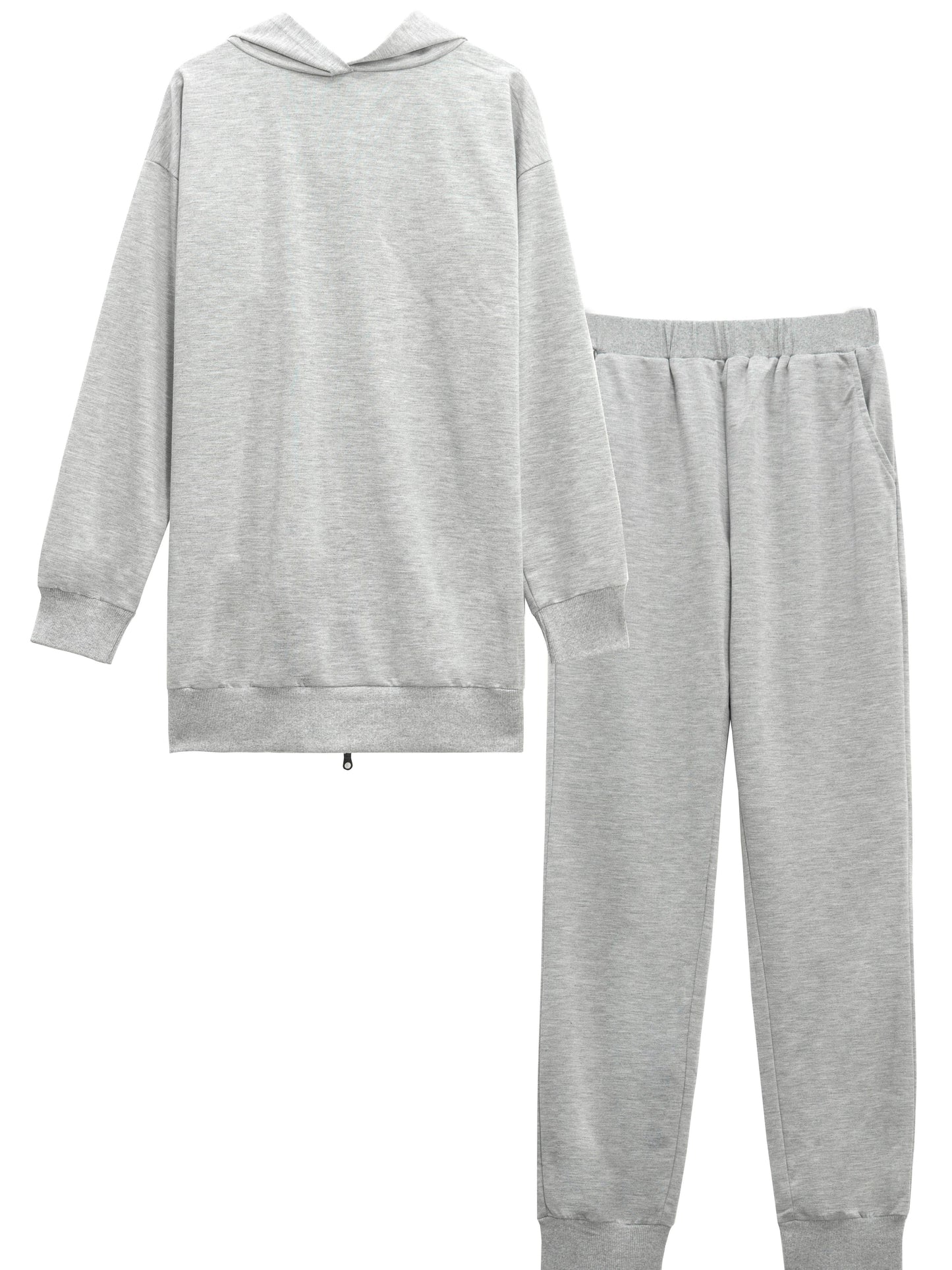 Zipper Back Drop Shoulder Hoodie & Elastic Waist Pants Outfits Fy8741