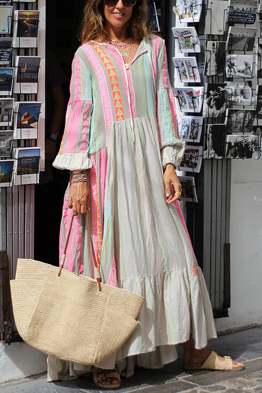 Superb Views Print Long Sleeve A-line Swing Maxi Dress