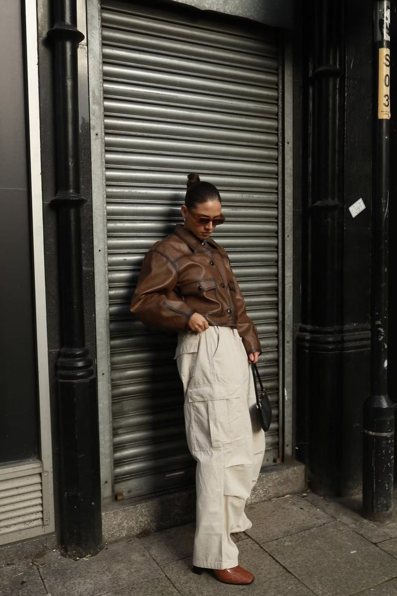 Brown Faux Leather Coat