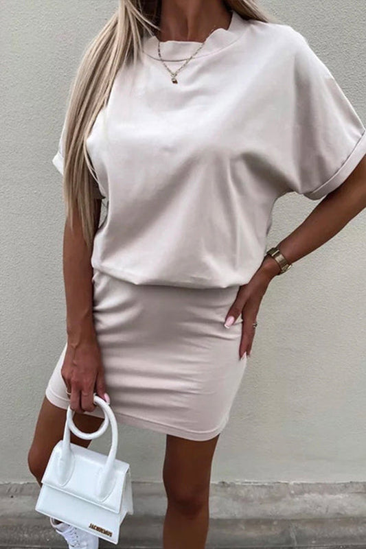 Crewneck Short Sleeve Waisted Mini Dress