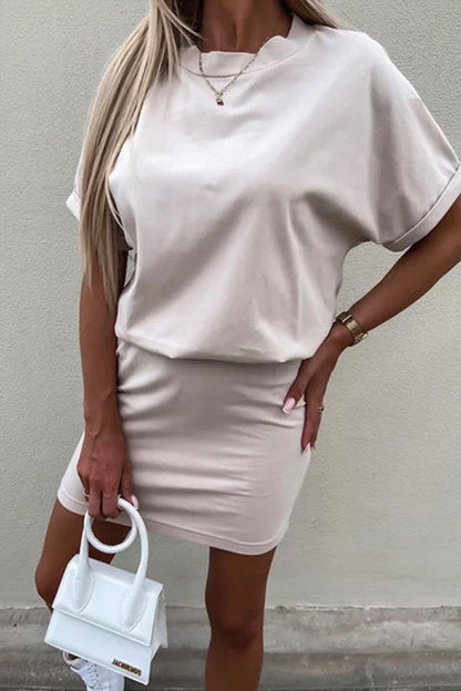 Crewneck Short Sleeve Waisted Mini Dress
