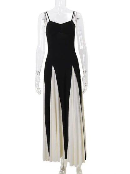 Patchwork Spaghetti Strap Long Dress for Sleeveless Backless Evening Maxi Dress