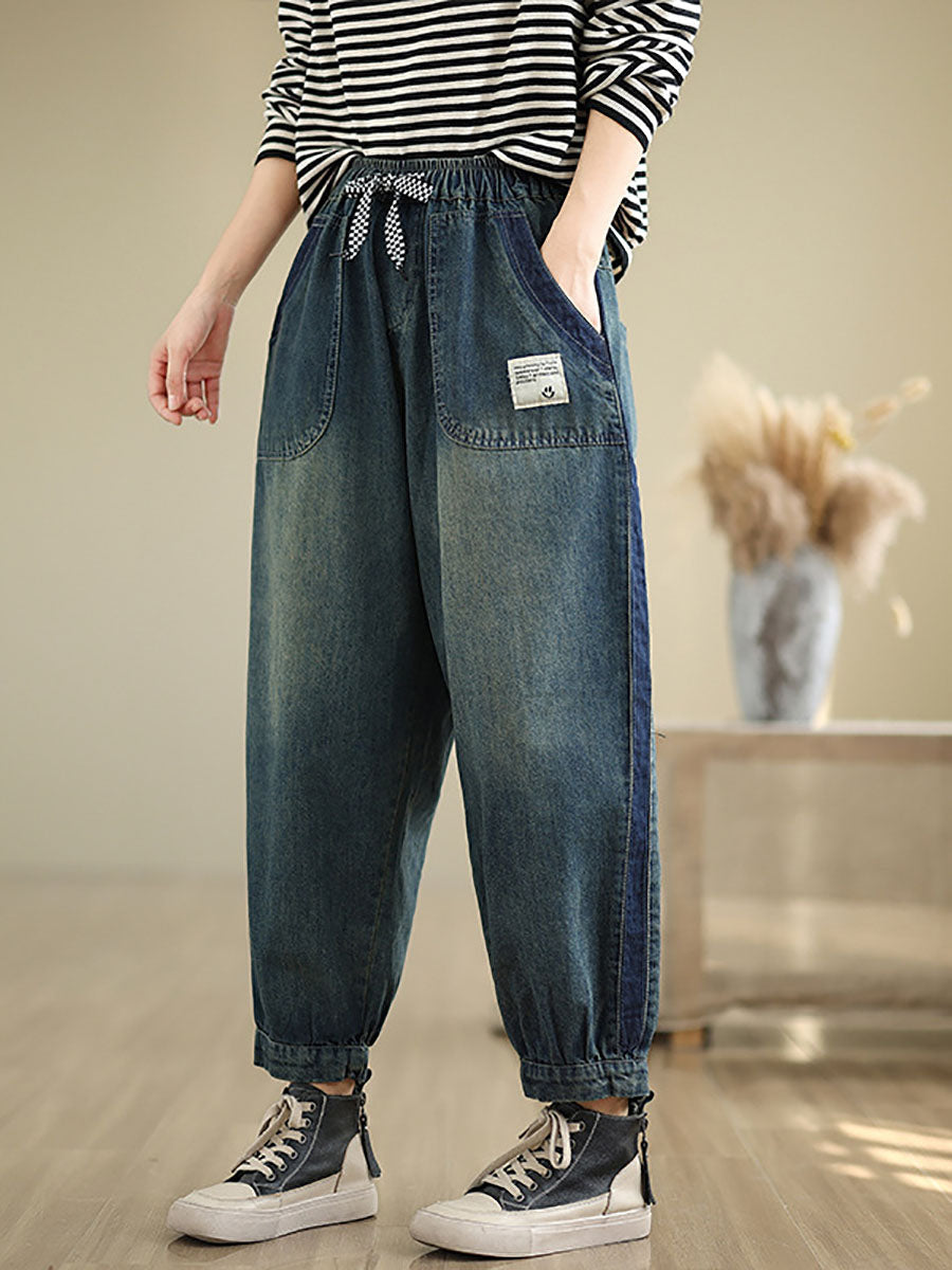 Pockets Washed Denim Harem Pants At1003