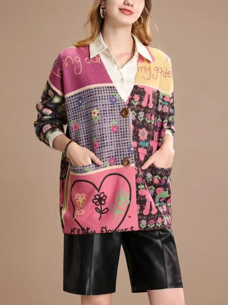 Winter Flower Colorblock V-neck Sweater As1018