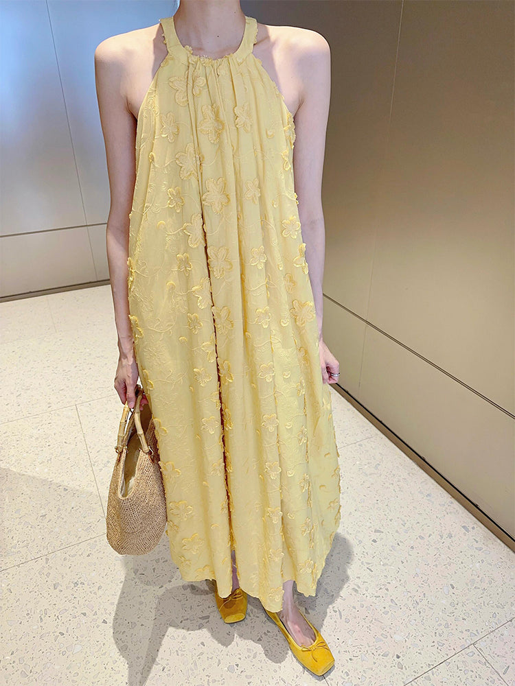 Yellow 3d Halter Maxi Dress