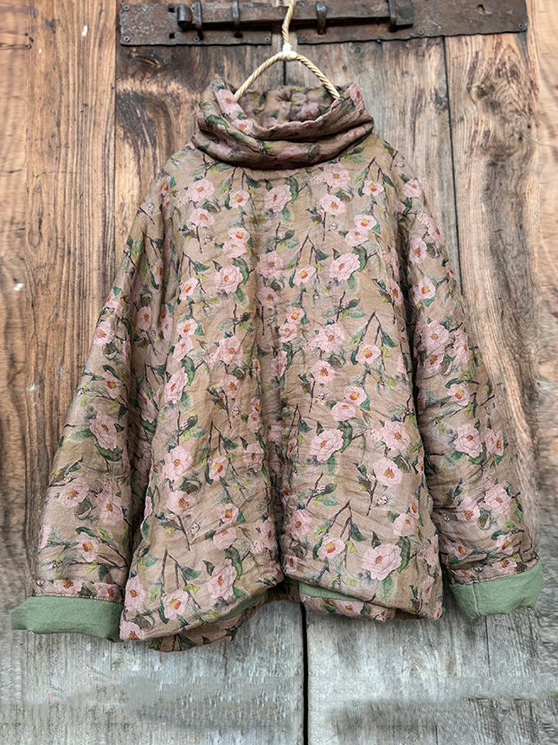 Autumn Turtleneck Ramie Padded Coat Qm029