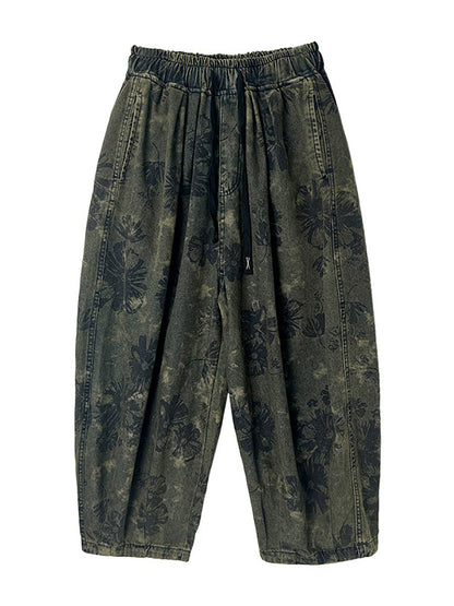 Summer Retro Flower Denim Loose Pants Ii1003