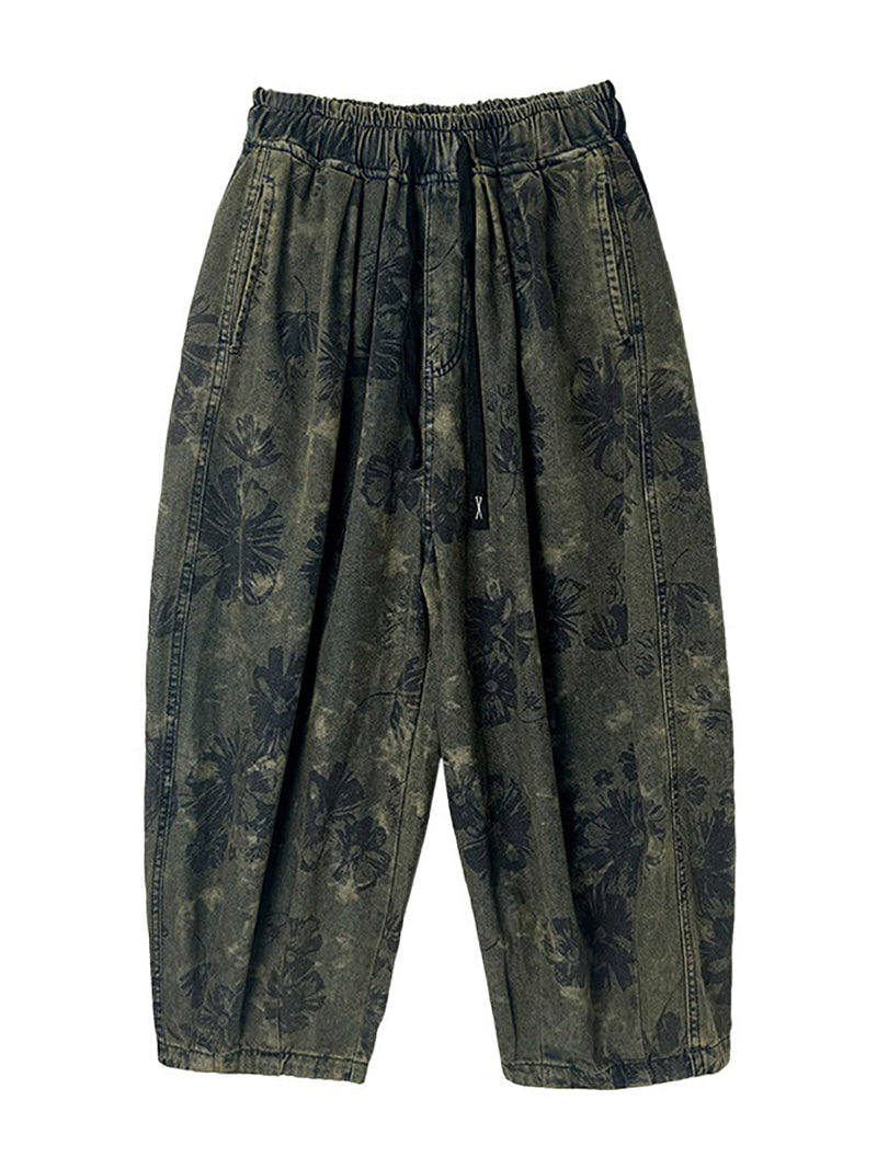 Summer Retro Flower Denim Loose Pants Ii1003