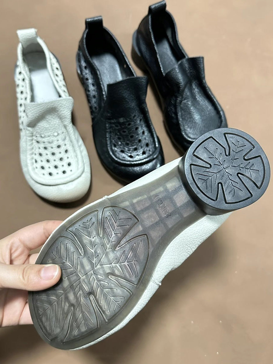 Summer Retro Soft Genuine Leather Low Heel Shoes Cx013