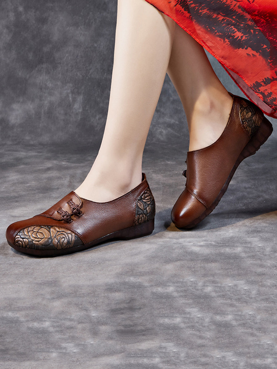 Spring Flower Leather Spliced Flat Shoes Kl1021
