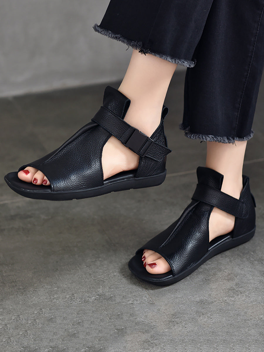 Summer Leather Open-toe Flat Shoes Ui1023