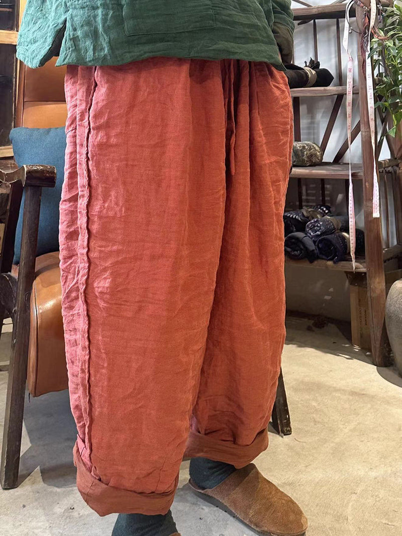 Autumn Pure Color Ramie Linen Wide-leg Pants Qn015