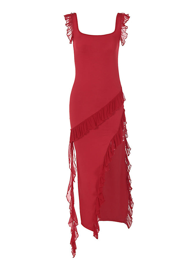 Ruffle Slit Maxi Dress