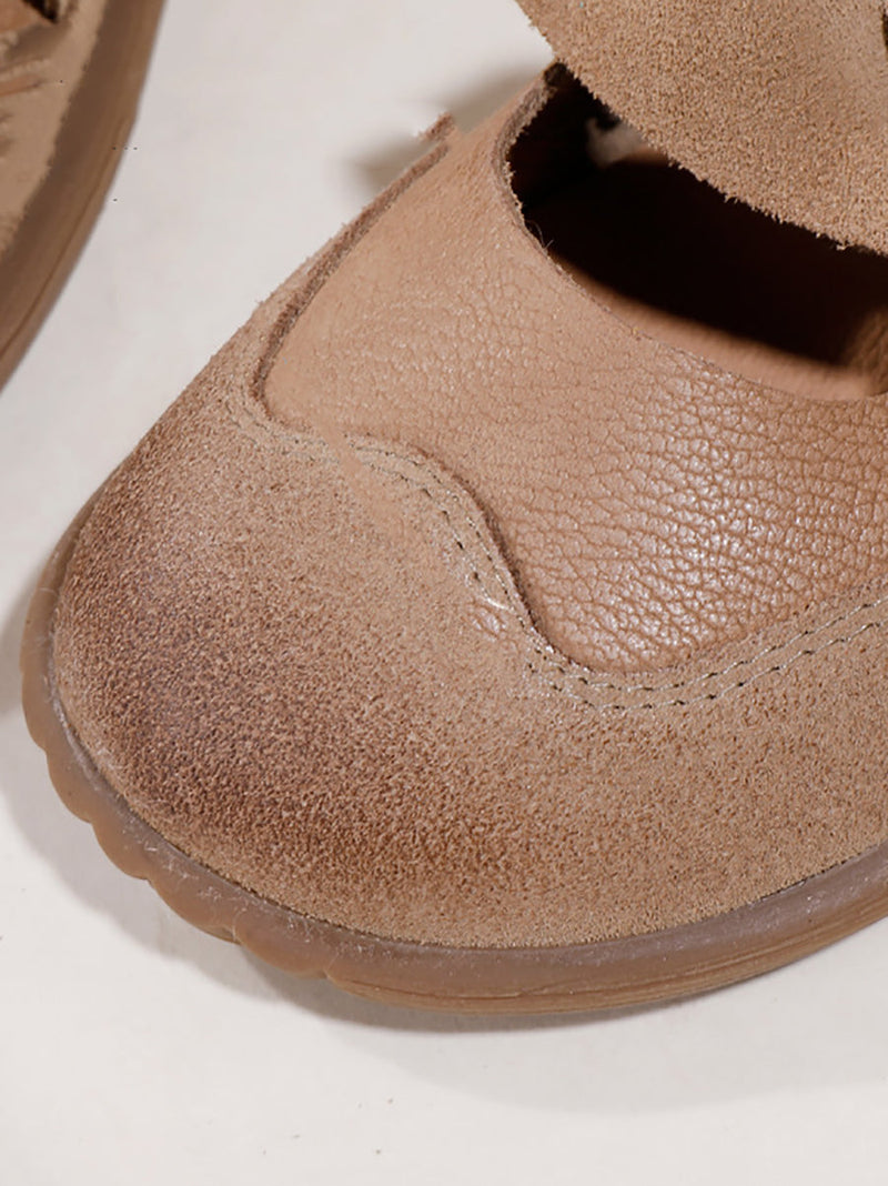 Summer Leather Spliced Low Heel Shoes Aa1047