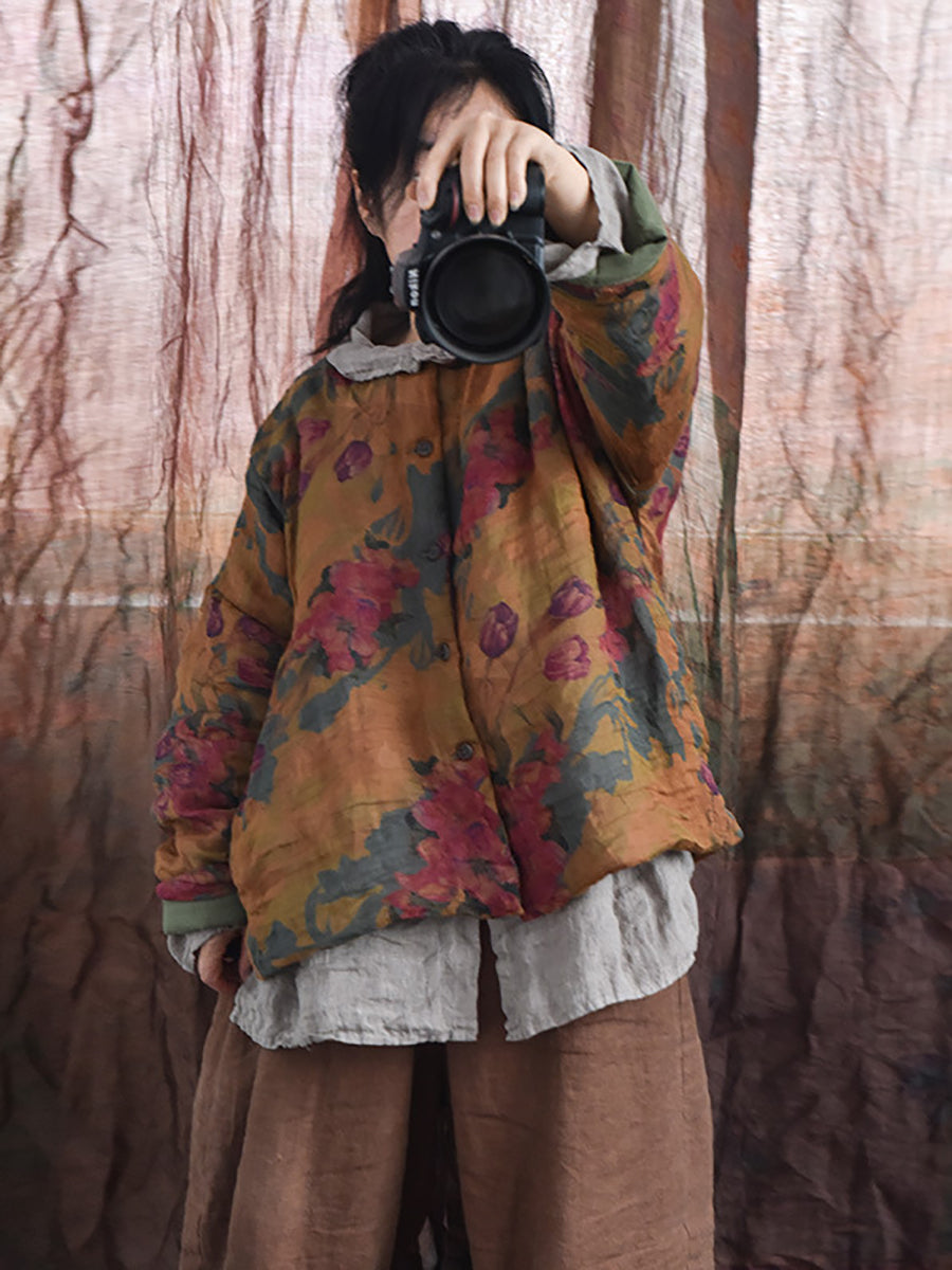 Winter Flower Ramie Padded Coat Ax1018
