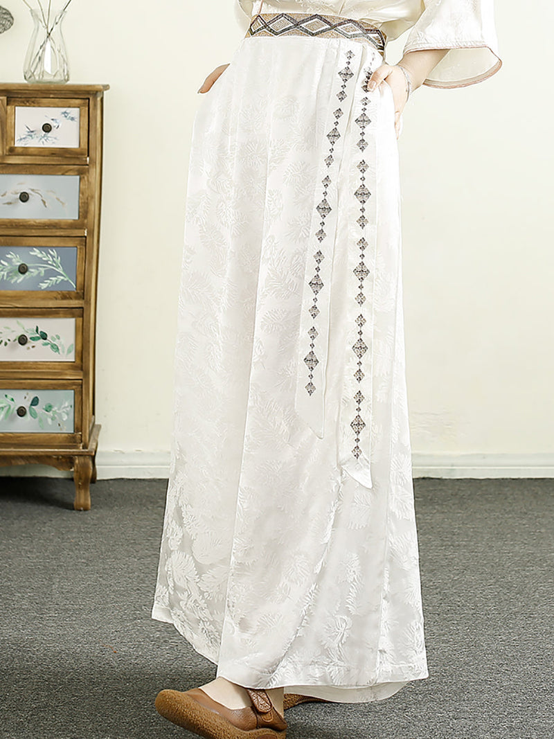 Summer Jacquard Spliced Wide-leg Pants Cv1009