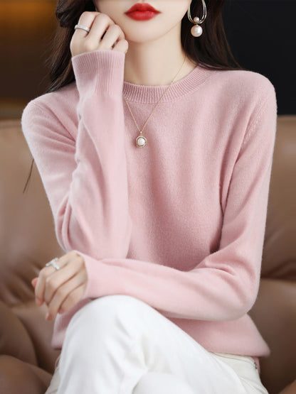 Autumn Wool Knitted O-neck Bottom Sweater Cx058