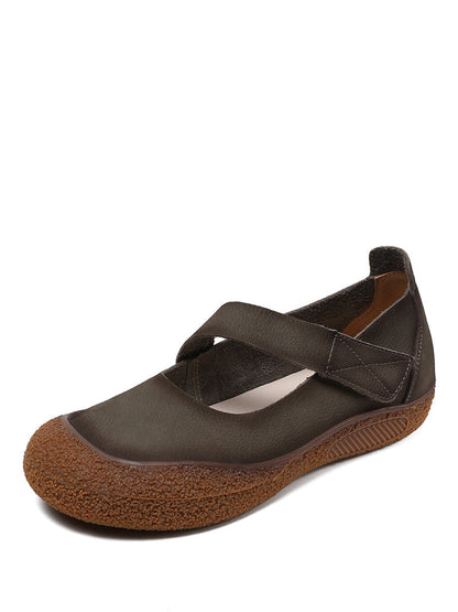 Summer Retro Leather Flat Shoes Qw1019