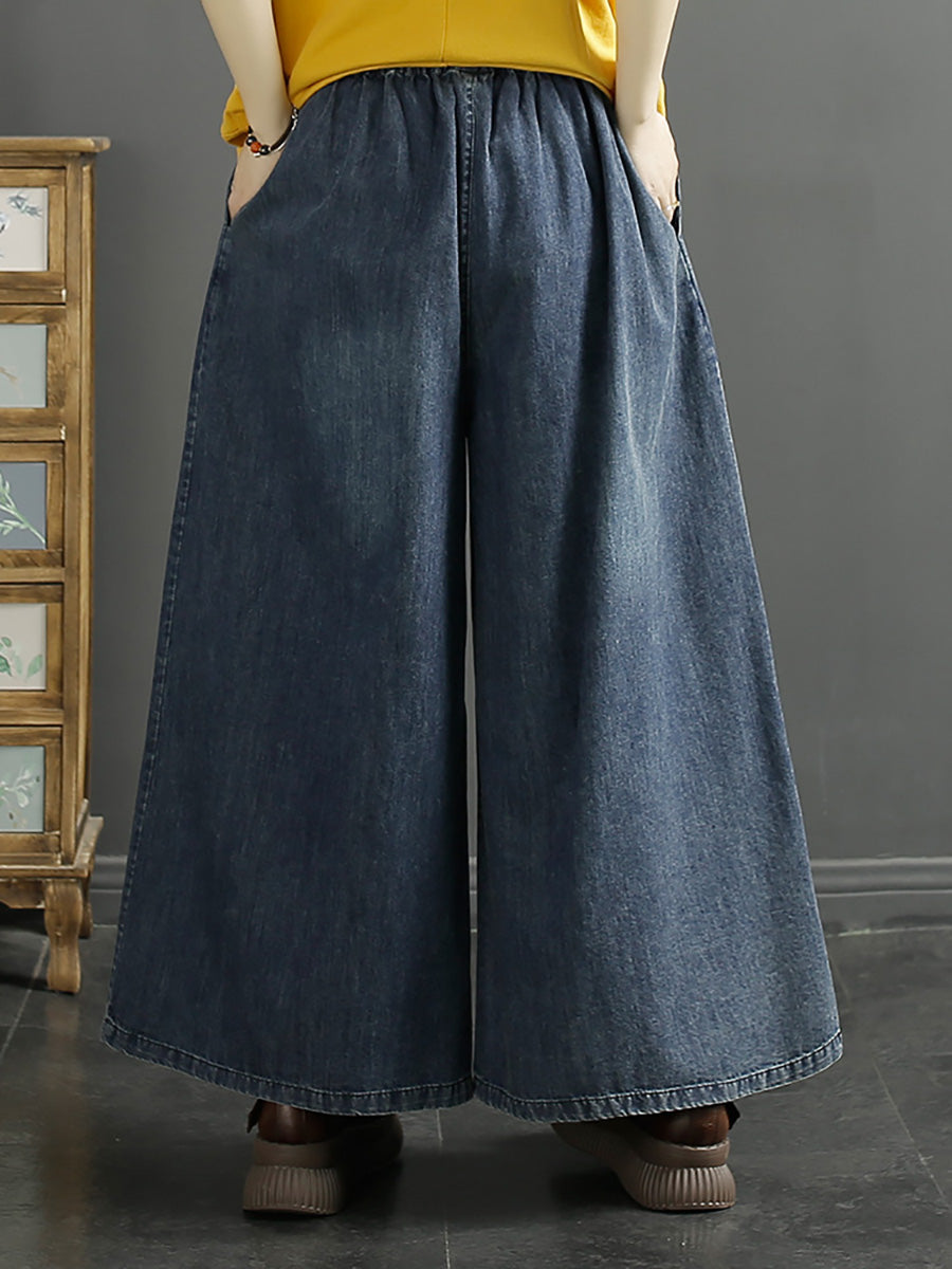 Embroidery Wide-leg Denim Pants Co1052