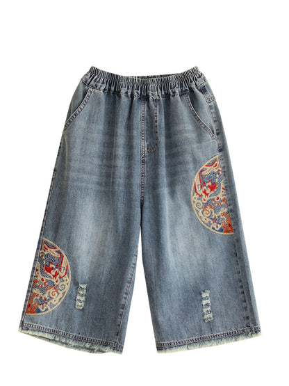 Summer Embroidery Knee-length Denim Pants Io1023