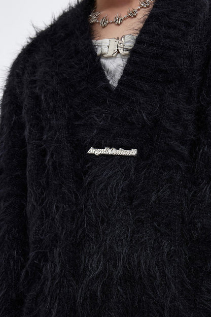 Faux Fur V-neck Sweater