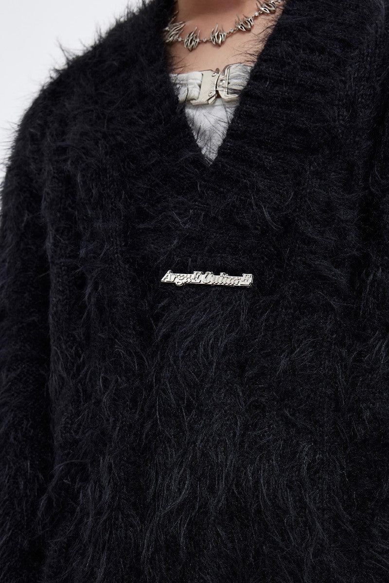 Faux Fur V-neck Sweater