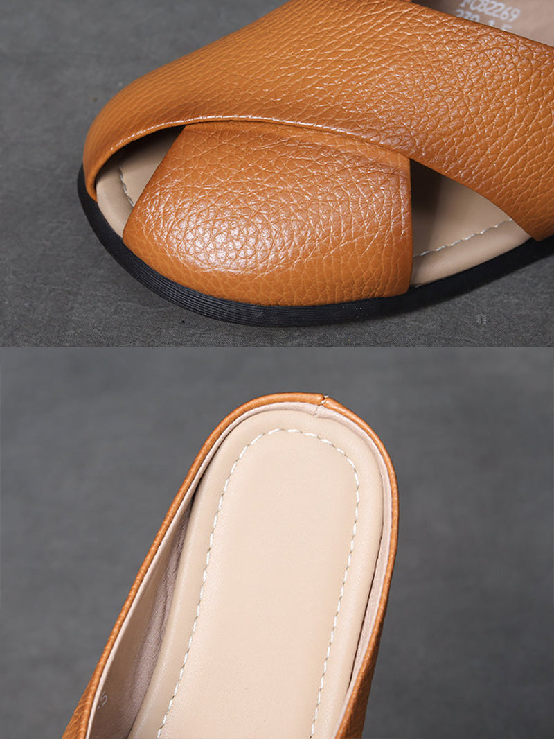 Summer Leather X-spliced Flat Slippers Ui1032