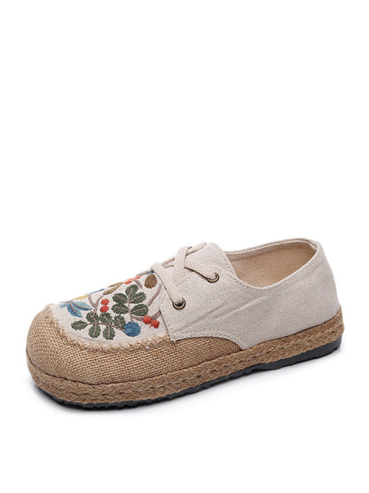 Summer Flower Embroidery Linen Cloth Shoes At1068