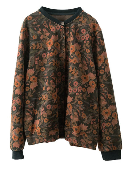 Flower Colorblock Button Cotton Coat At1027