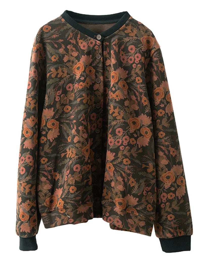 Flower Colorblock Button Cotton Coat At1027