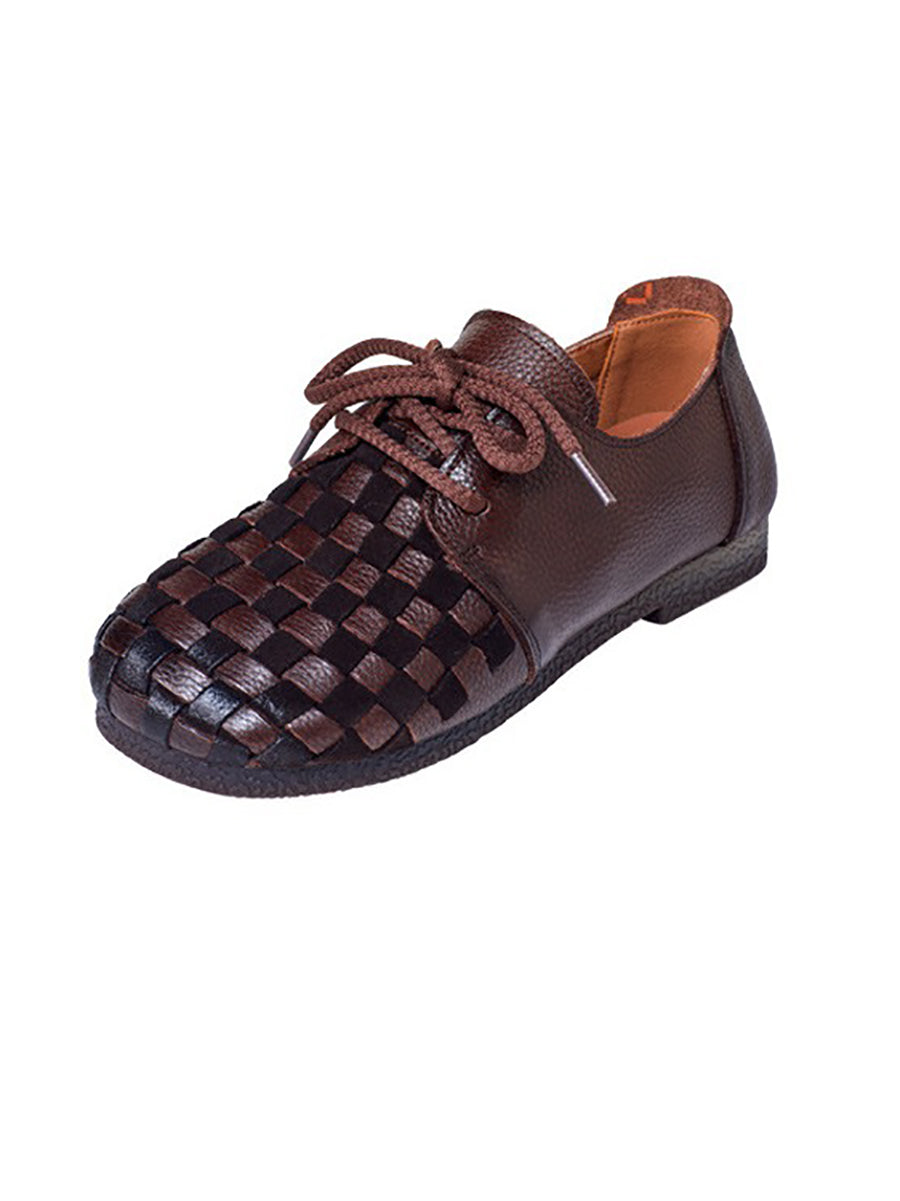 Autumn Soft Leather Waeve Flat Shoes At1029