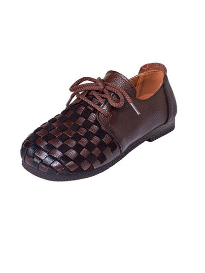 Autumn Soft Leather Waeve Flat Shoes At1029