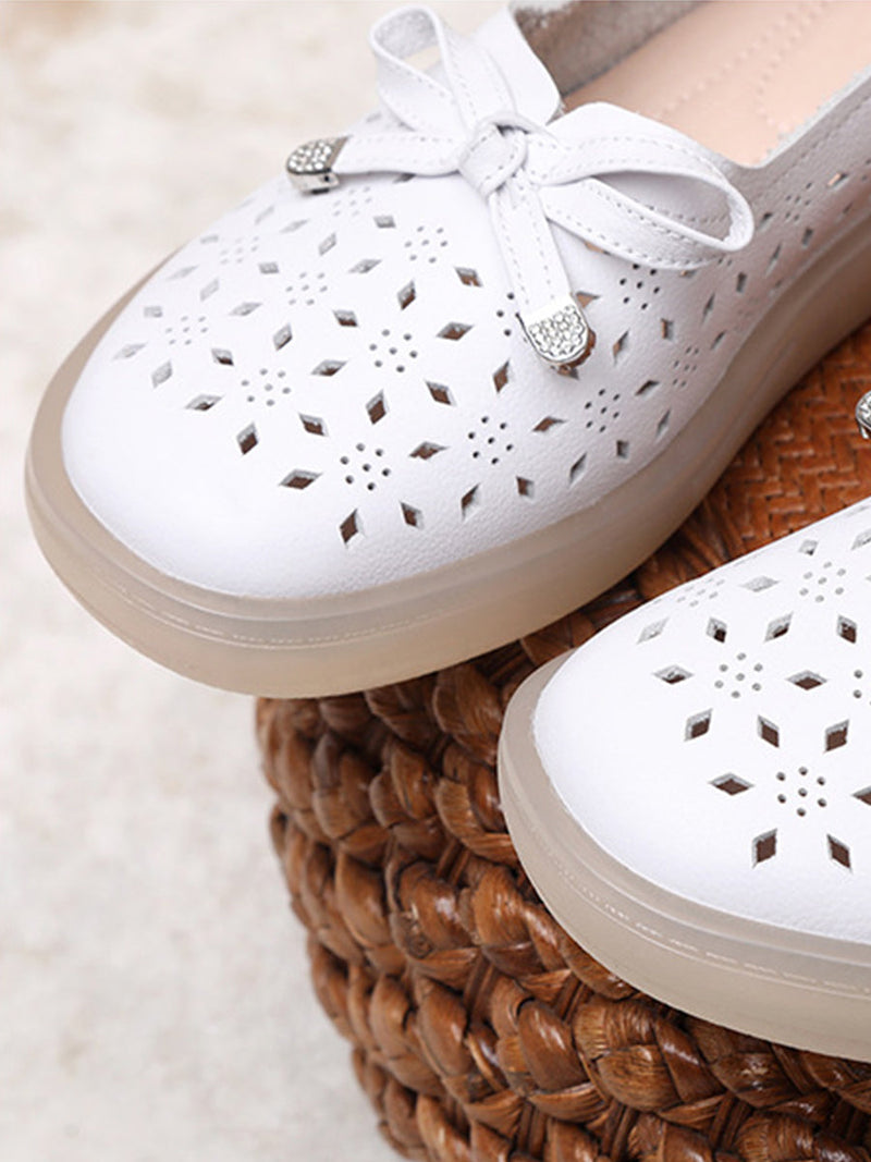 Summer Cutout Leather Flat Shoes Kl1043