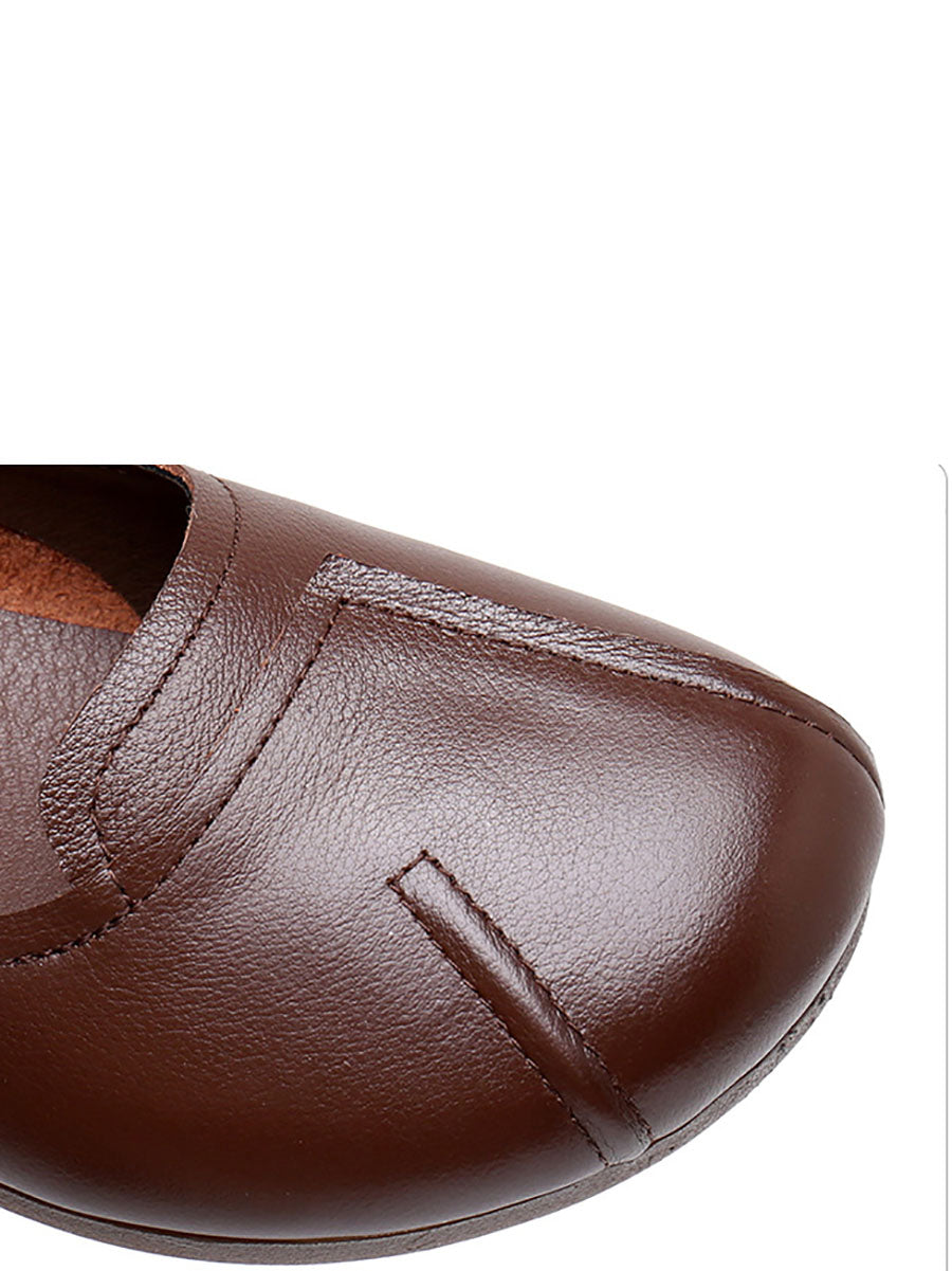 Summer Commute Leather Spliced Low Heel Shoes As1006