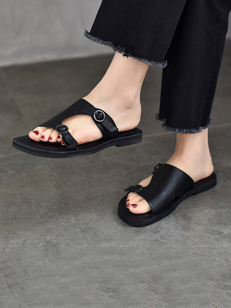 Summer Soft Leather Flat Slippers We1008
