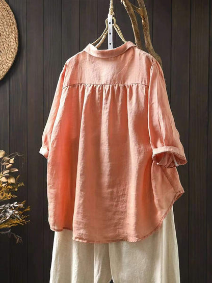 Artsy Summer Flower Print Ramie Blouse Pa1033
