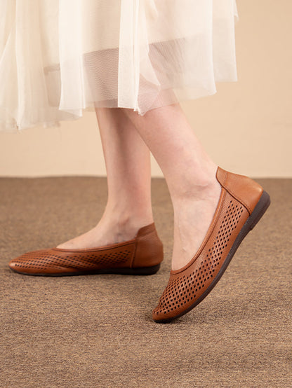 Summmer Soft Leather Cutout Flat Sandals Fg1028