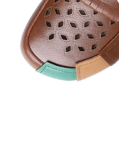 Summer Leather Colorblock Cutout Flat Shoes Ui1030