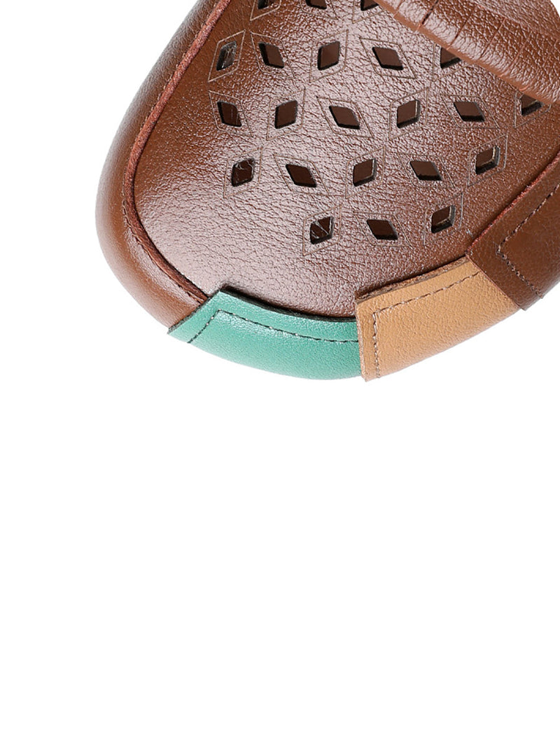 Summer Leather Colorblock Cutout Flat Shoes Ui1030