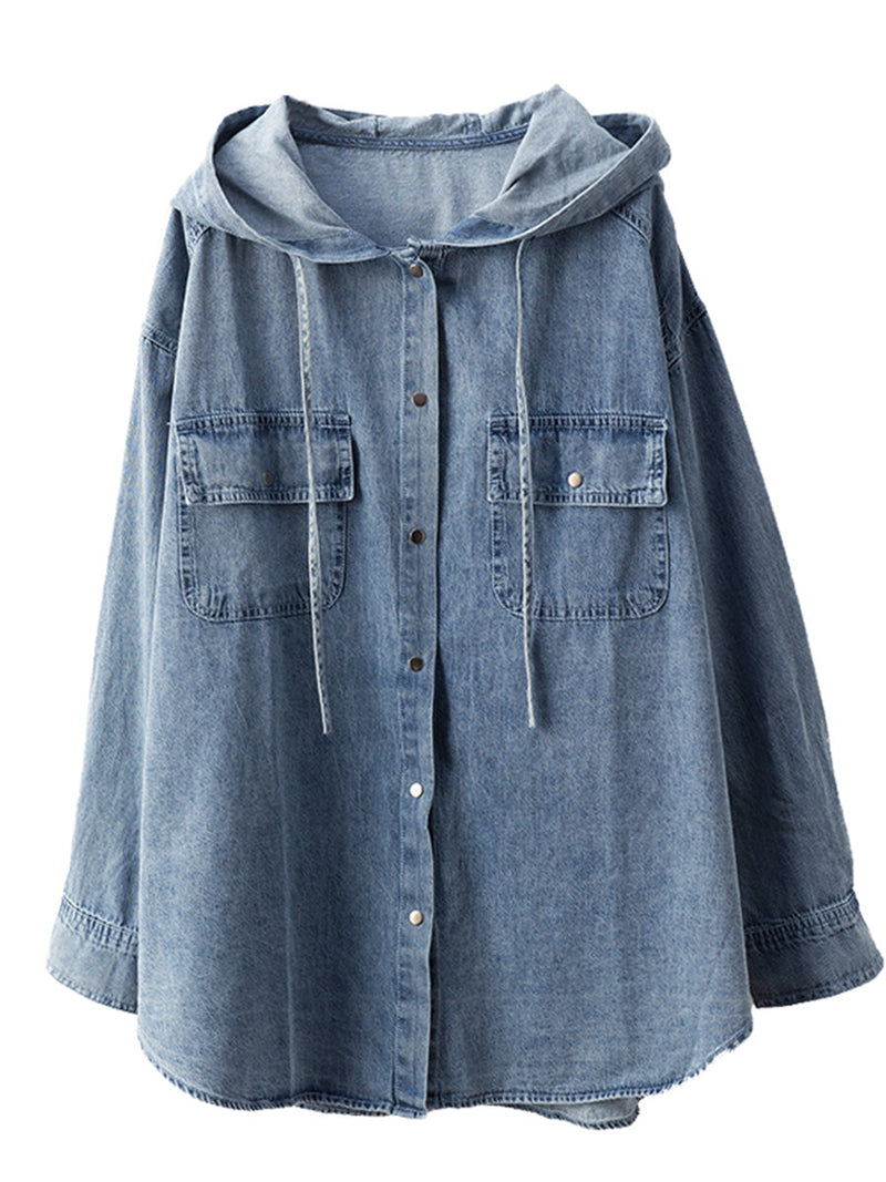 Autumn Pocket Denim Hooded Coat At1026