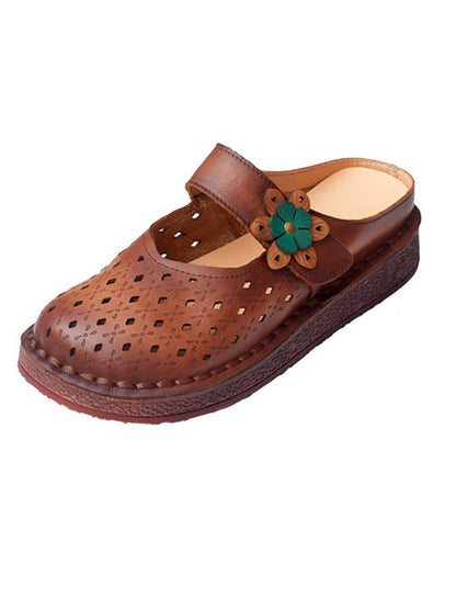 Summer Retro Leather Cutout Shoes Bn1031