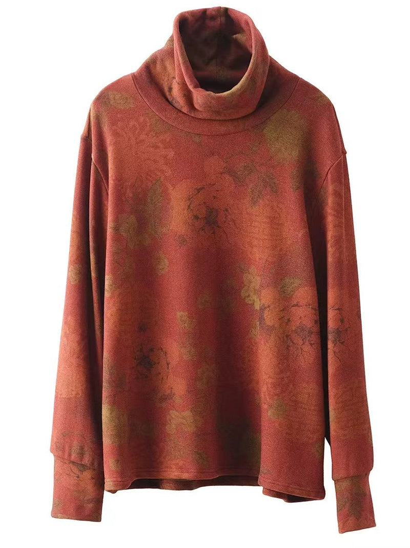 Autumn Flower Turtleneck Sweatshirt Ak1023