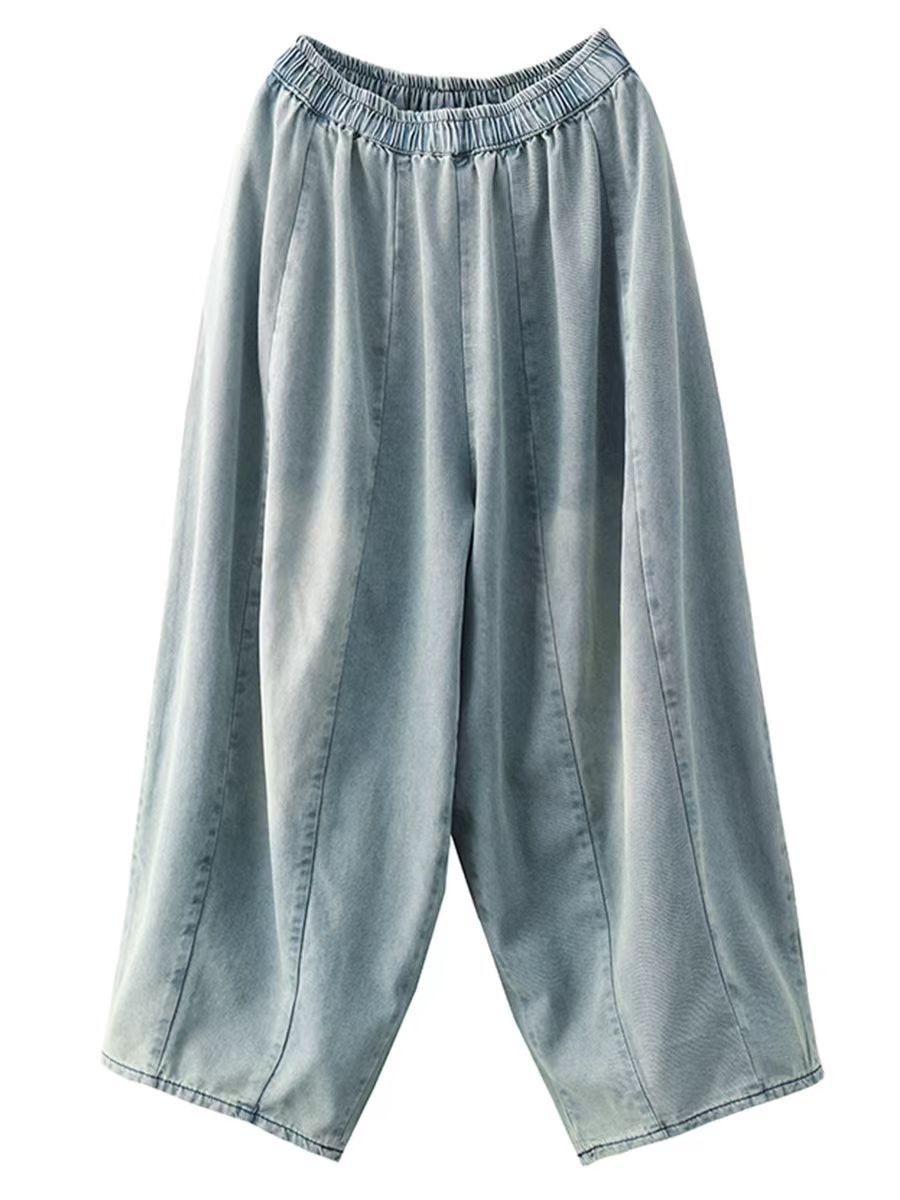 Washed Spliced Denim Wide-leg Pants Qw1007