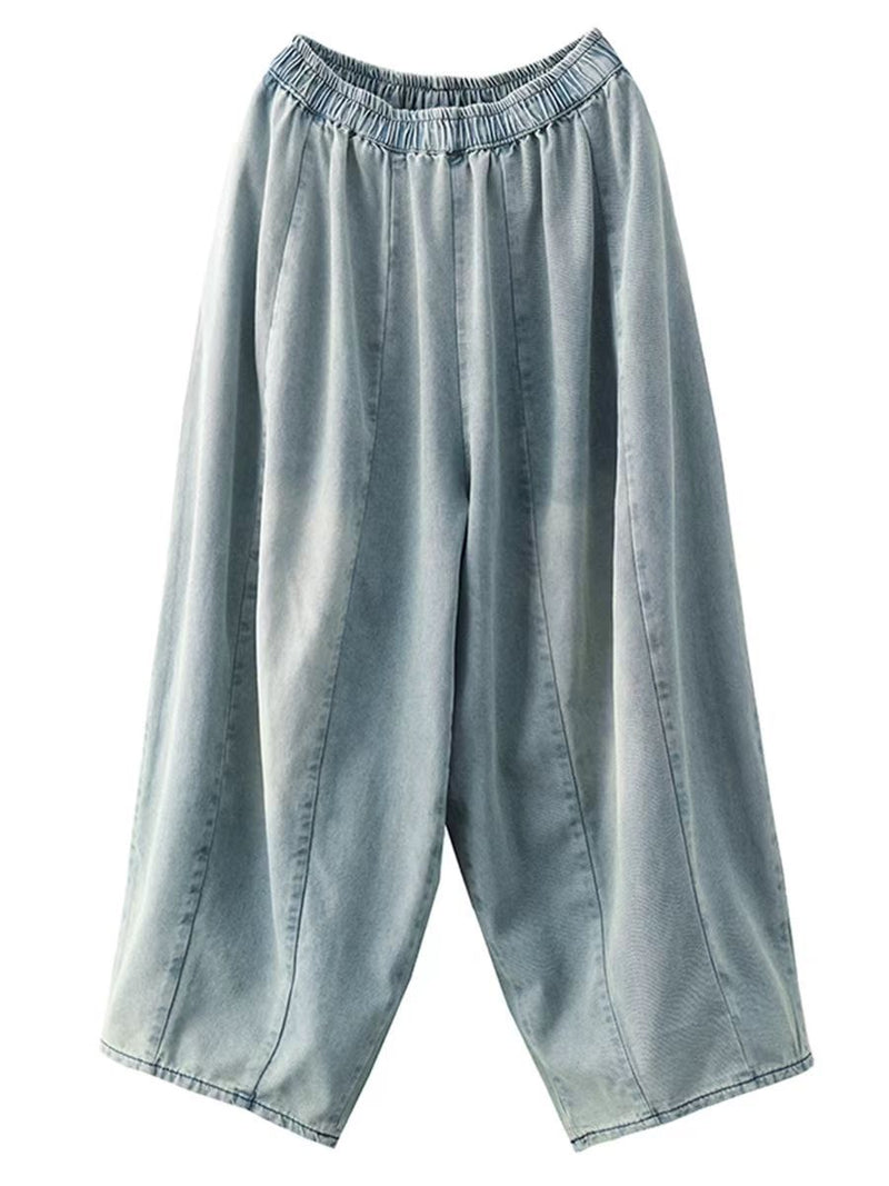 Washed Spliced Denim Wide-leg Pants Qw1007