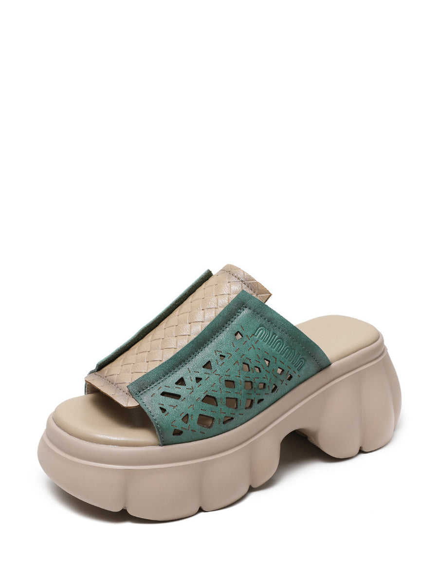 Summer Leather Spliced Platfrom Slippers Cv1033