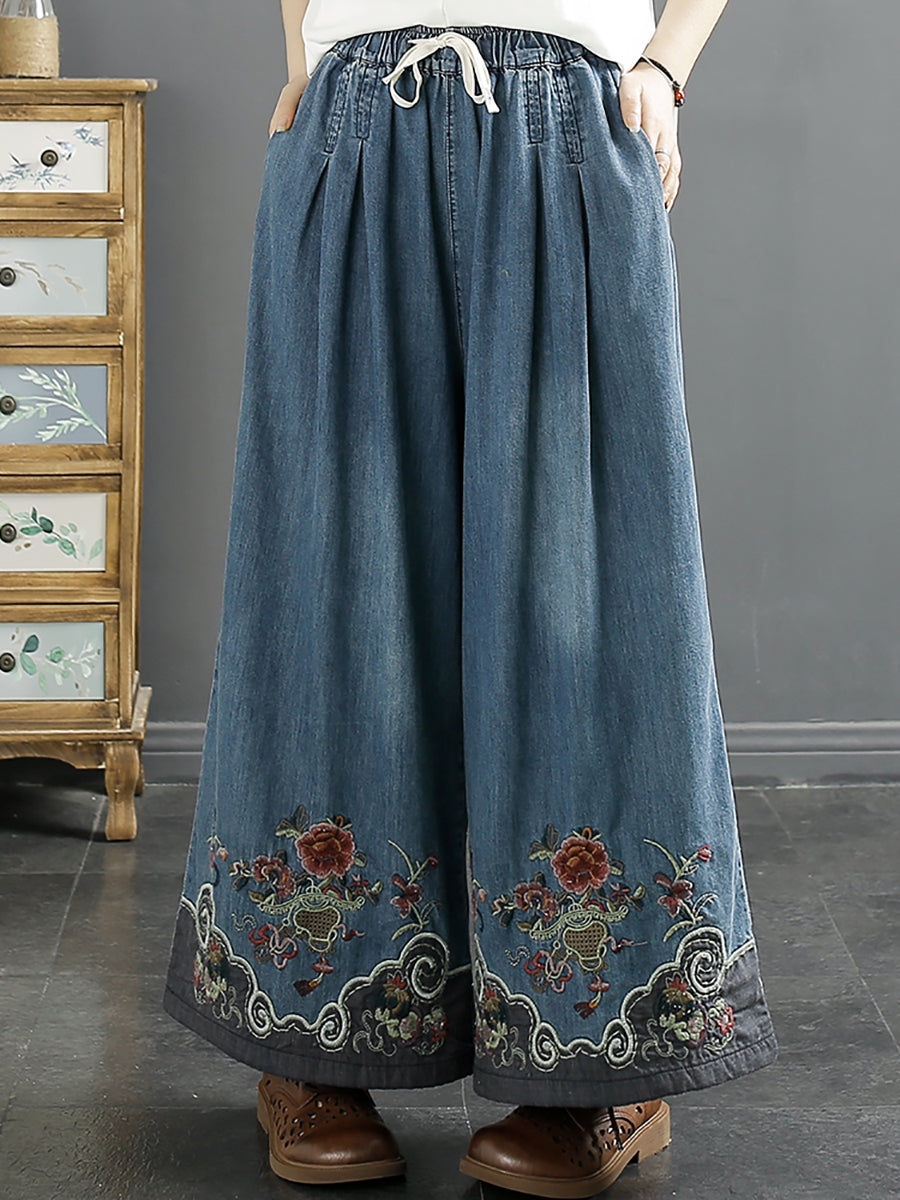 Summer Embroidery Denim Wide-leg Pants Sc1045