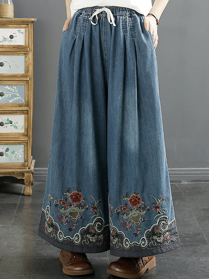 Summer Embroidery Denim Wide-leg Pants Sc1045